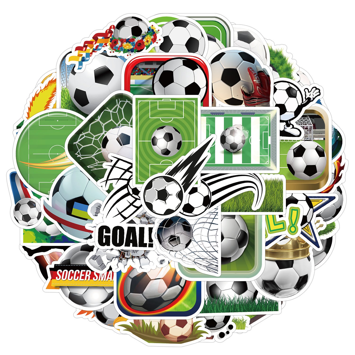 50pcs Soccer Theme Stickers Football Vinyl Decals for Water Bottles Laptops