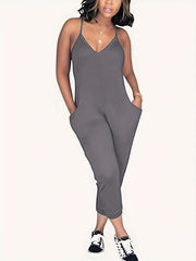V Neck Cami Jumpsuit with Pockets