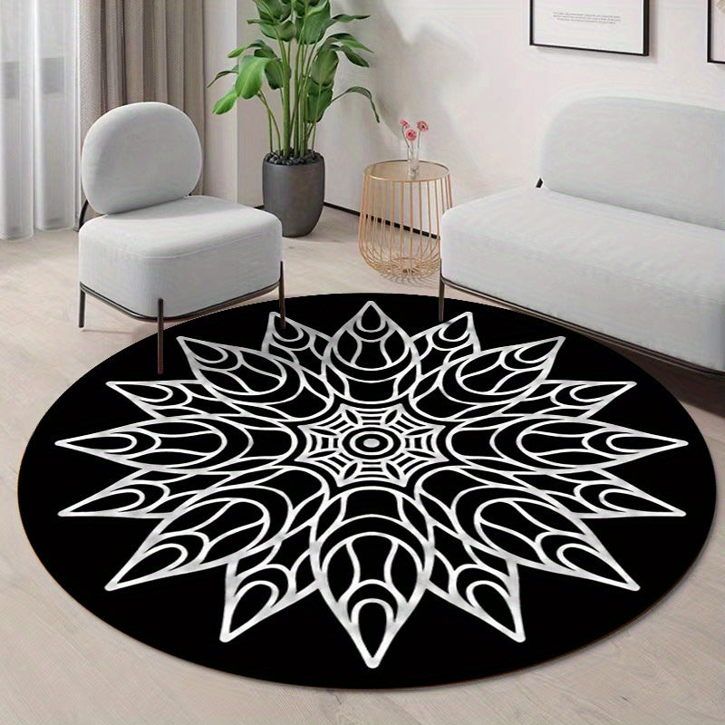 Retro Flowers Large Area Circular Carpet