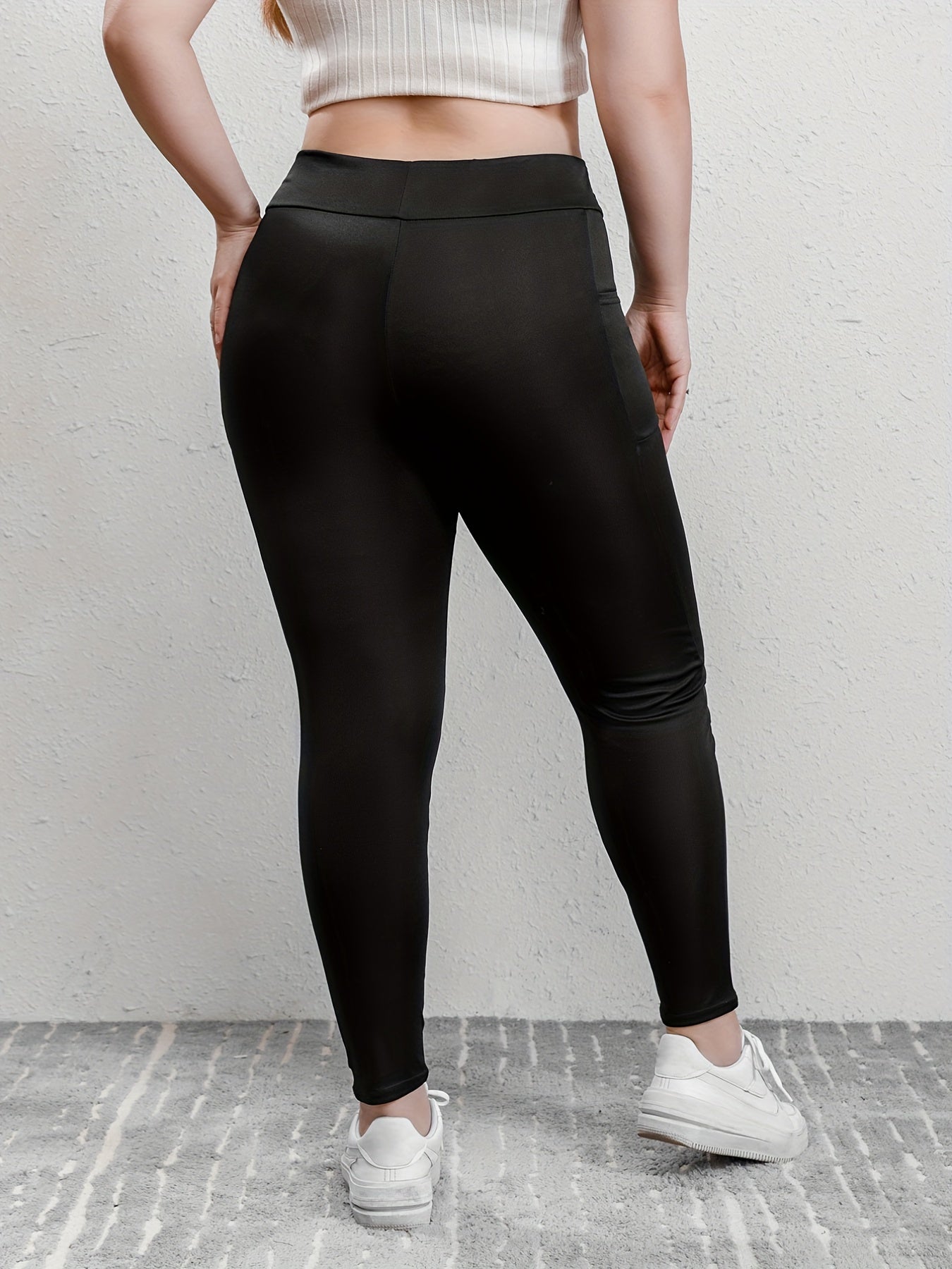 Basic Leggings Women's Plus Plain High Rise Leggings