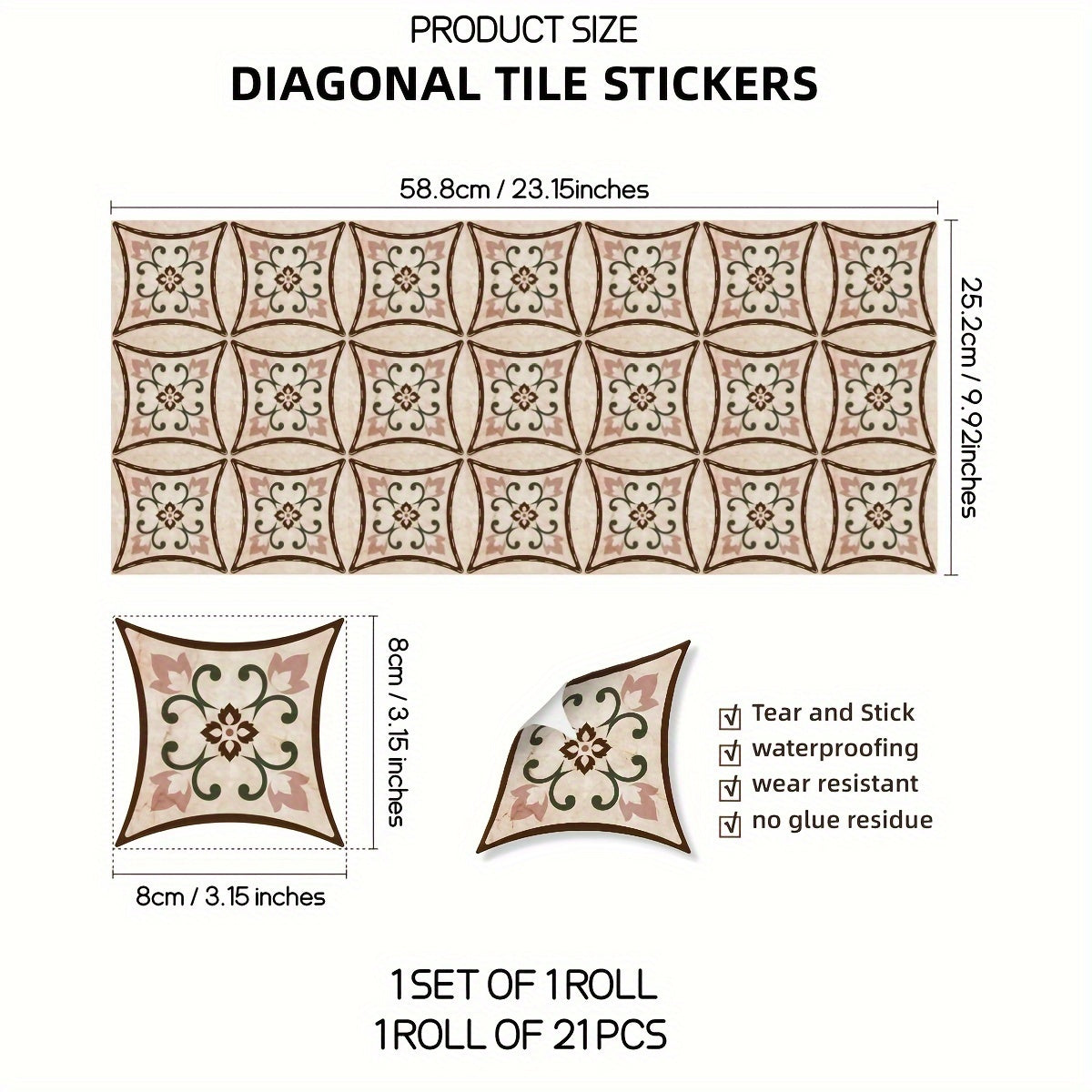 Moroccan Printed Tile Line Stickers Self adhesive Floor Stickers
