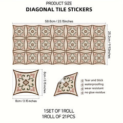Moroccan Printed Tile Line Stickers Self adhesive Floor Stickers