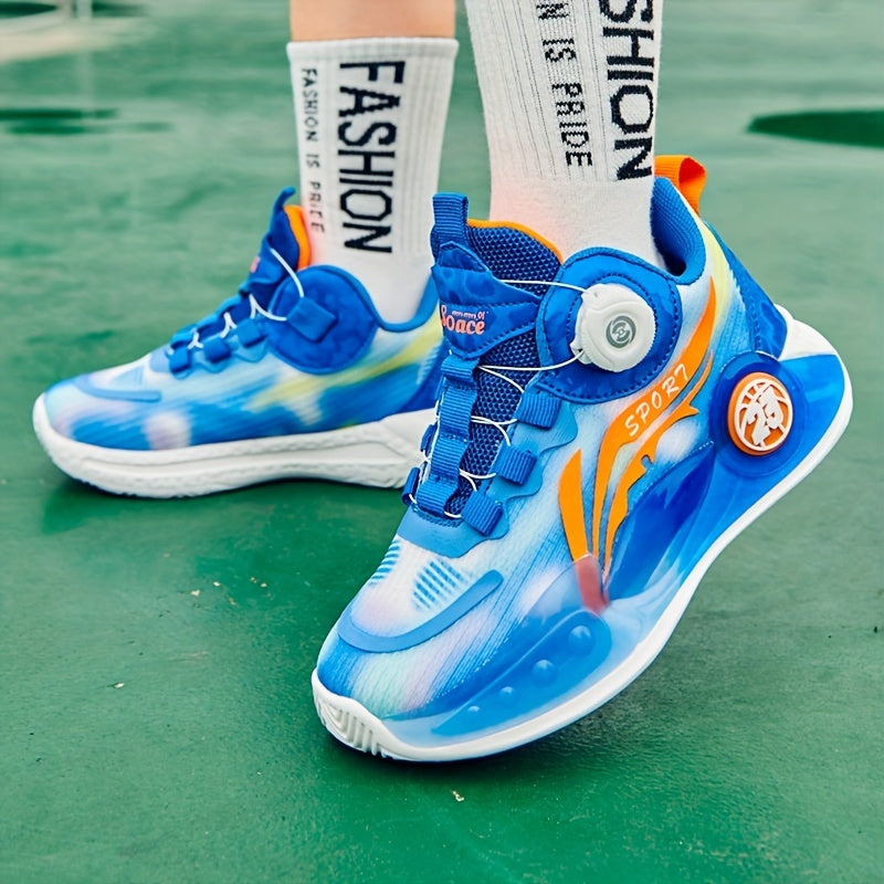 Boys High Top Basketball Shoes with Rotating Buckle