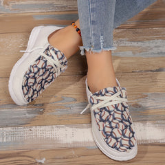 Women's Baseball Pattern Boat Shoes Lightweight Canvas