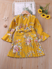 Girls' Botanical Print Long Sleeve Dress