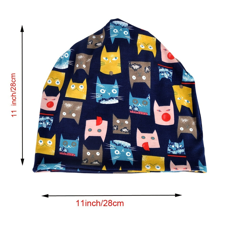 Cat Pattern Womens Beanie Hat Slouchy Turban Headwear Girls Her Valentines