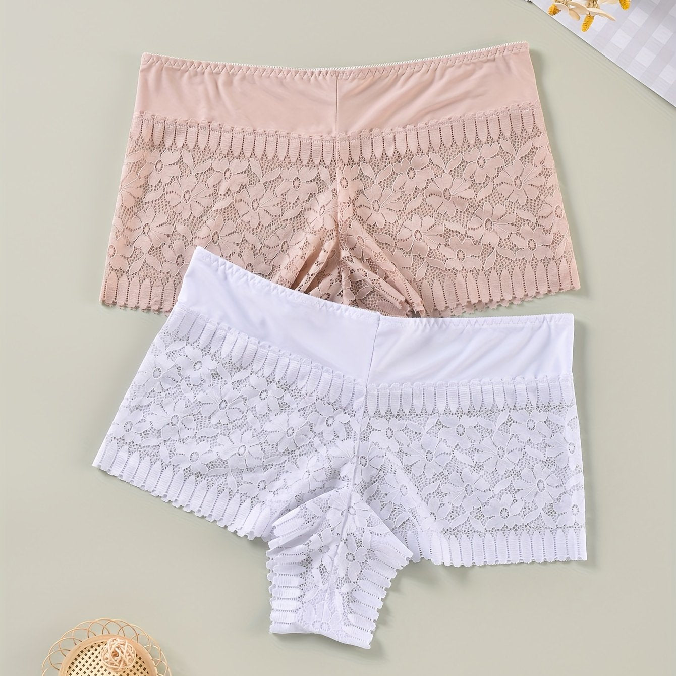 2 Pack Plus Size Lace High Rise Briefs Set