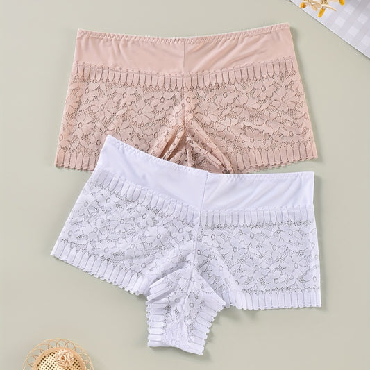 2 Pack Plus Size Lace High Rise Briefs Set