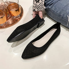 Women's Pointed Toe Ballet Flats Comfy Knitted Slip On Shoes