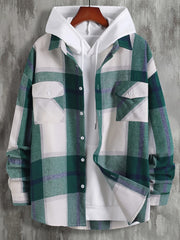 Plaid Button Up Hooded Shirt for Men