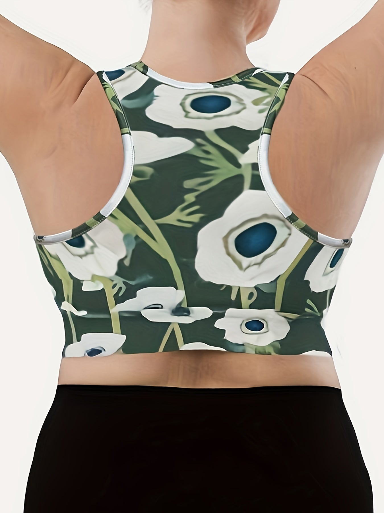 Floral Print Racer Back Plus Size Sports Bra