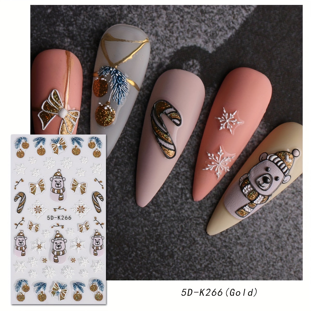 5D Embossed Christmas Nail Art Stickers Snowflake Snowman Nail Art Decals