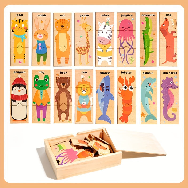 Colorful Wooden Animal Puzzle Toy for Kids- Educational Shape Recognition