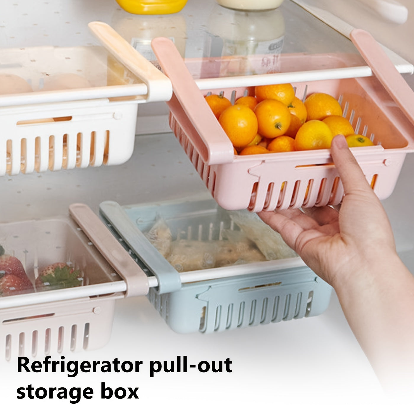 2Pcs Fridge Drawer Organizer Pull Out Retractable Fridge Shelf Storage Rack