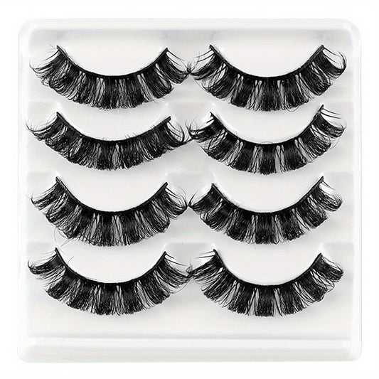 4 Pairs False Eyelashes Dramatic Curling Volume Lashes Natural Look Thick Lashes