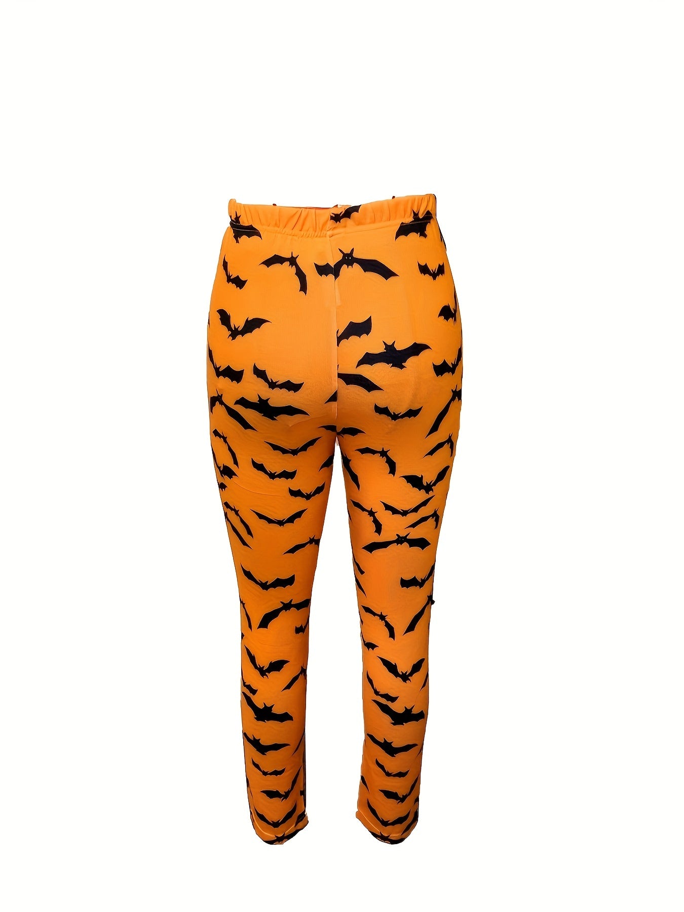 Halloween Bat Print Skinny Leggings Elastic Waist Stretchy Women's Clothing