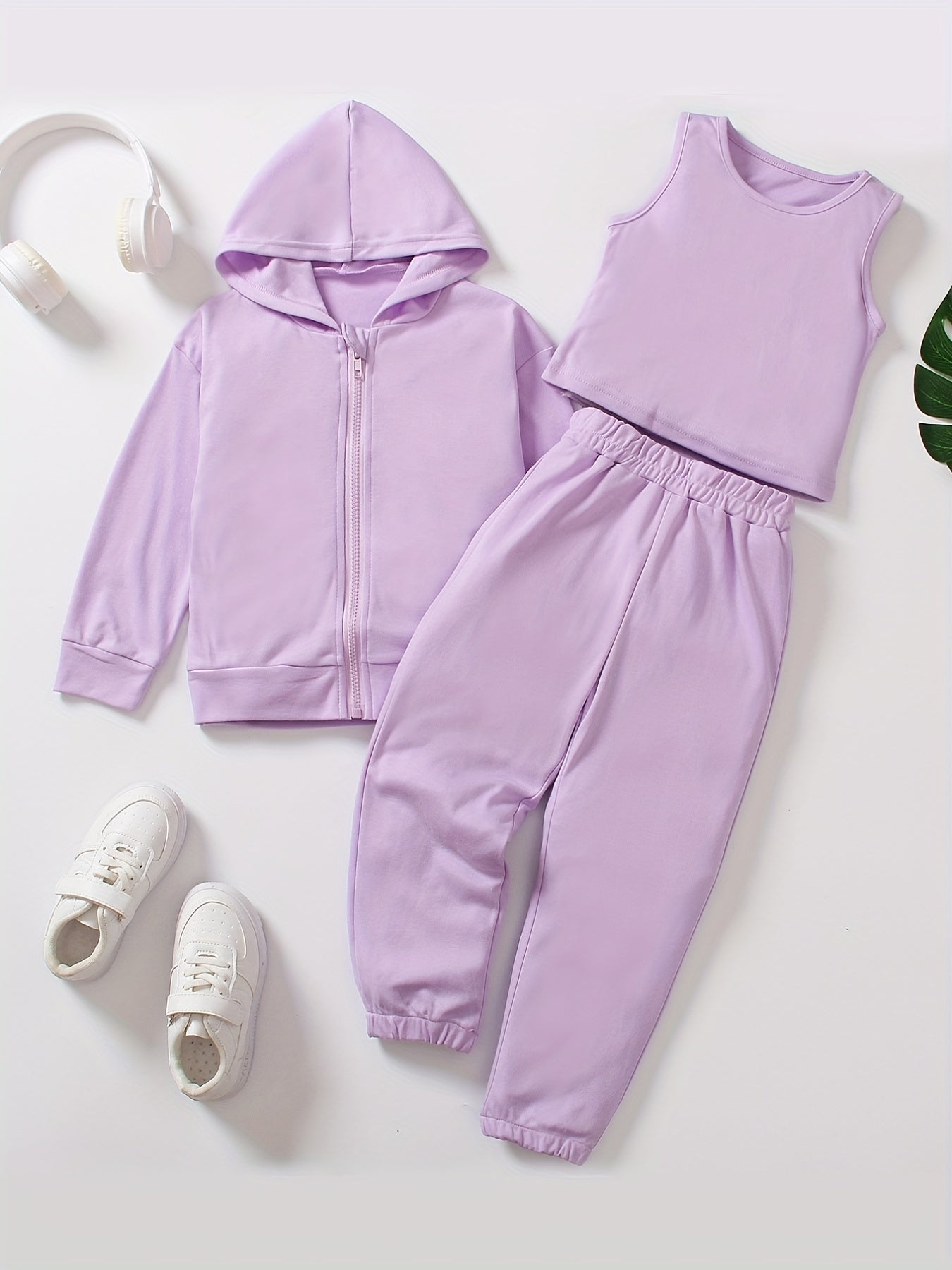 Girls' Sports Outfit Zip Hoodie Tracksuit Top Sweatpants Set