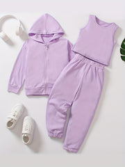 Girls' Sports Outfit Zip Hoodie Tracksuit Top Sweatpants Set