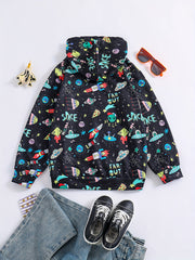Cartoon Space Print Boys Hooded Sweatshirt
