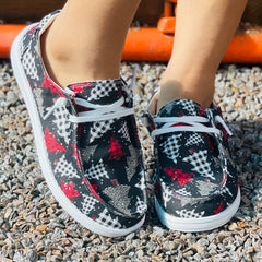 Women's Christmas Plaid Tree Print Skateboard Shoes Lightweight Low Top