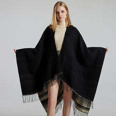 Striped Tassel Shawl Boho Cashmere Wrap Thickened Warm Cape