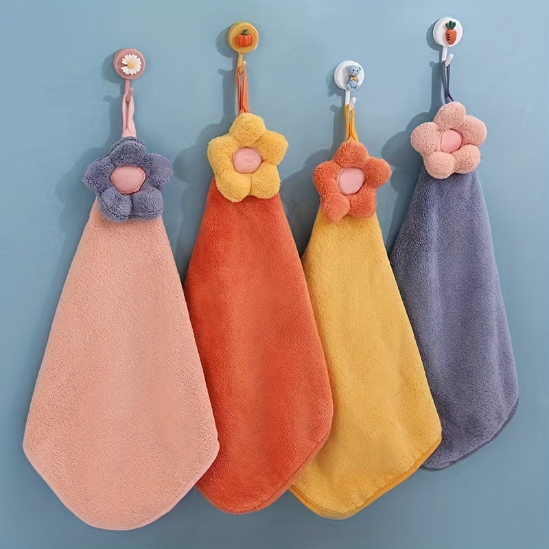 Flower Pattern Hanging Towel Thick Coral Fleece Soft Absorbent Towel