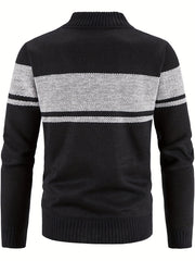 Block Band Collar Cardigan Men's Zip Up Jacket for Fall Winter