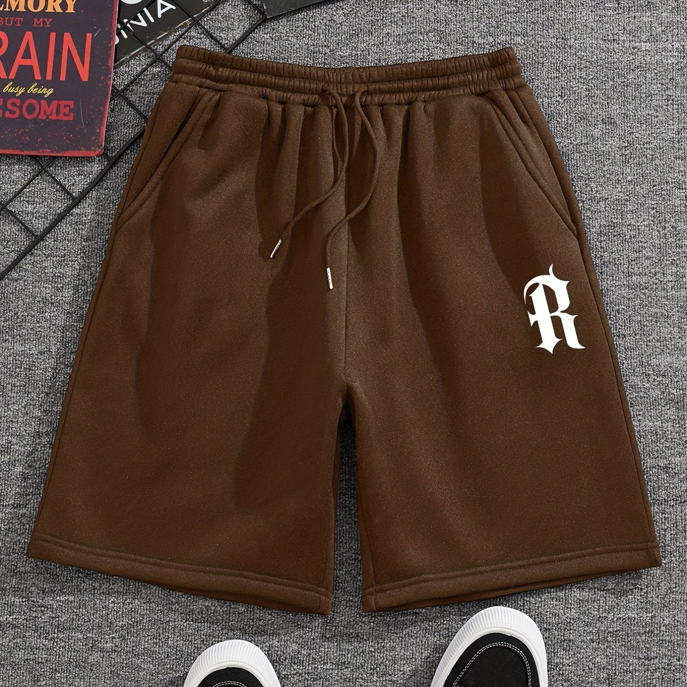 Men's R Graphic Drawstring Shorts for Summer