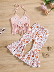 2pcs Baby Girls Knit Halter Top & Flared Pants Set