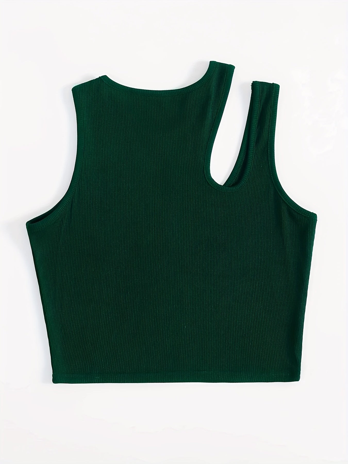 Solid Cutout Crop Tank Top Sleeveless Summer Casual Crew Neck