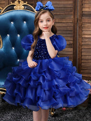 Sequined Party Ball Dress Swirl Tiered Princess Dress