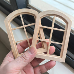 Mini Arch Top Round Head Window 6 Grids Dollhouse Fairy House Decoration