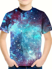 3D Dreamy Outer Space Graphic Short Sleeve T Shirt Loose Fit Pullover