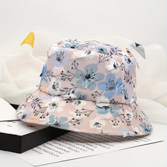 Pink Flower Print Bucket Hat Mesh Breathable Casual Basin Hat Lightweight Sunscr