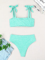 Polka Dot Print Tie Shoulder Swimsuit Set