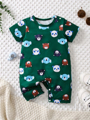 Baby Boys Casual Cartoon Bear Graphic Short Sleeve Jumpsuit