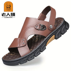 LAORENTOU Men's Leather Sandals Casual Outdoor Anti-skid Sandals