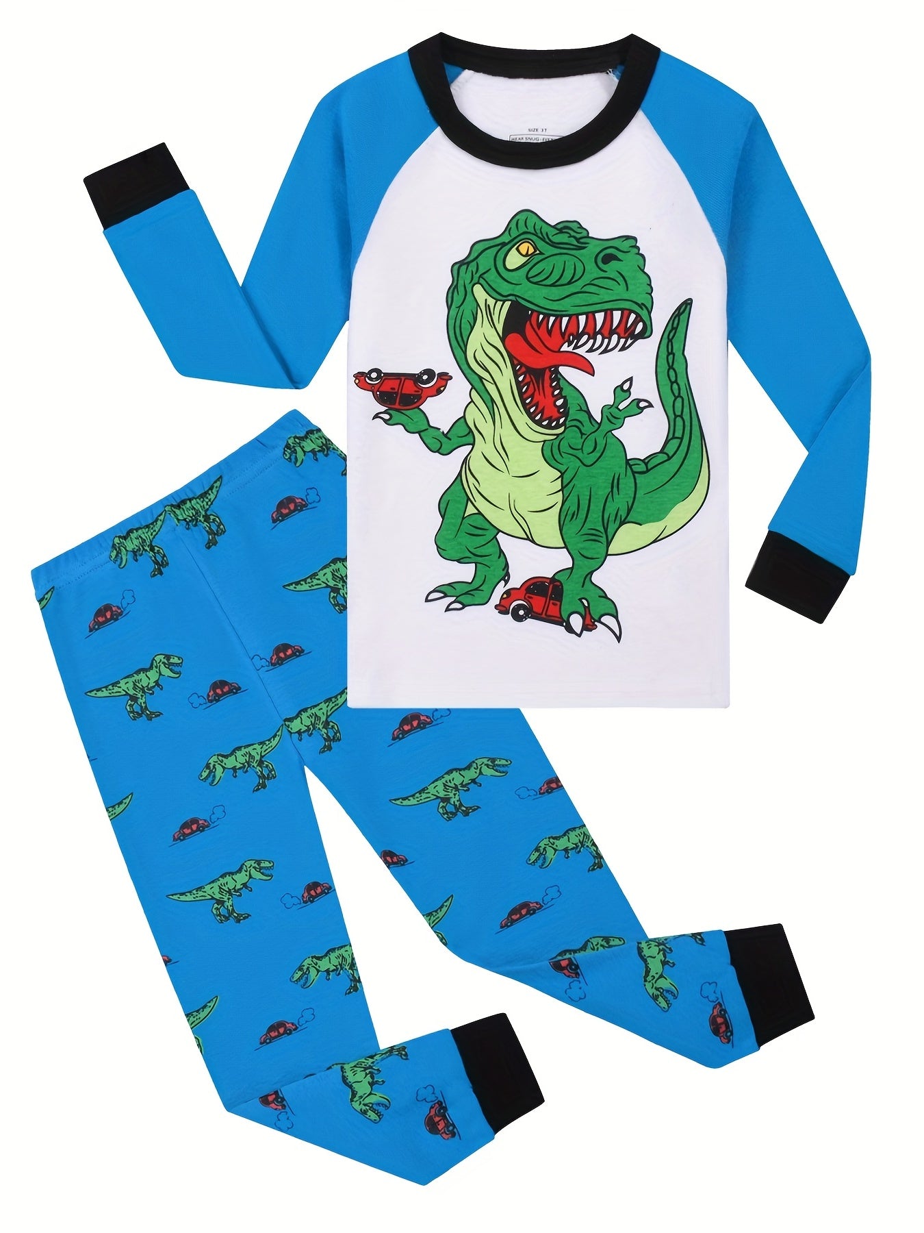 Boys Dino Print Long Sleeve Pajama Set - 2pcs