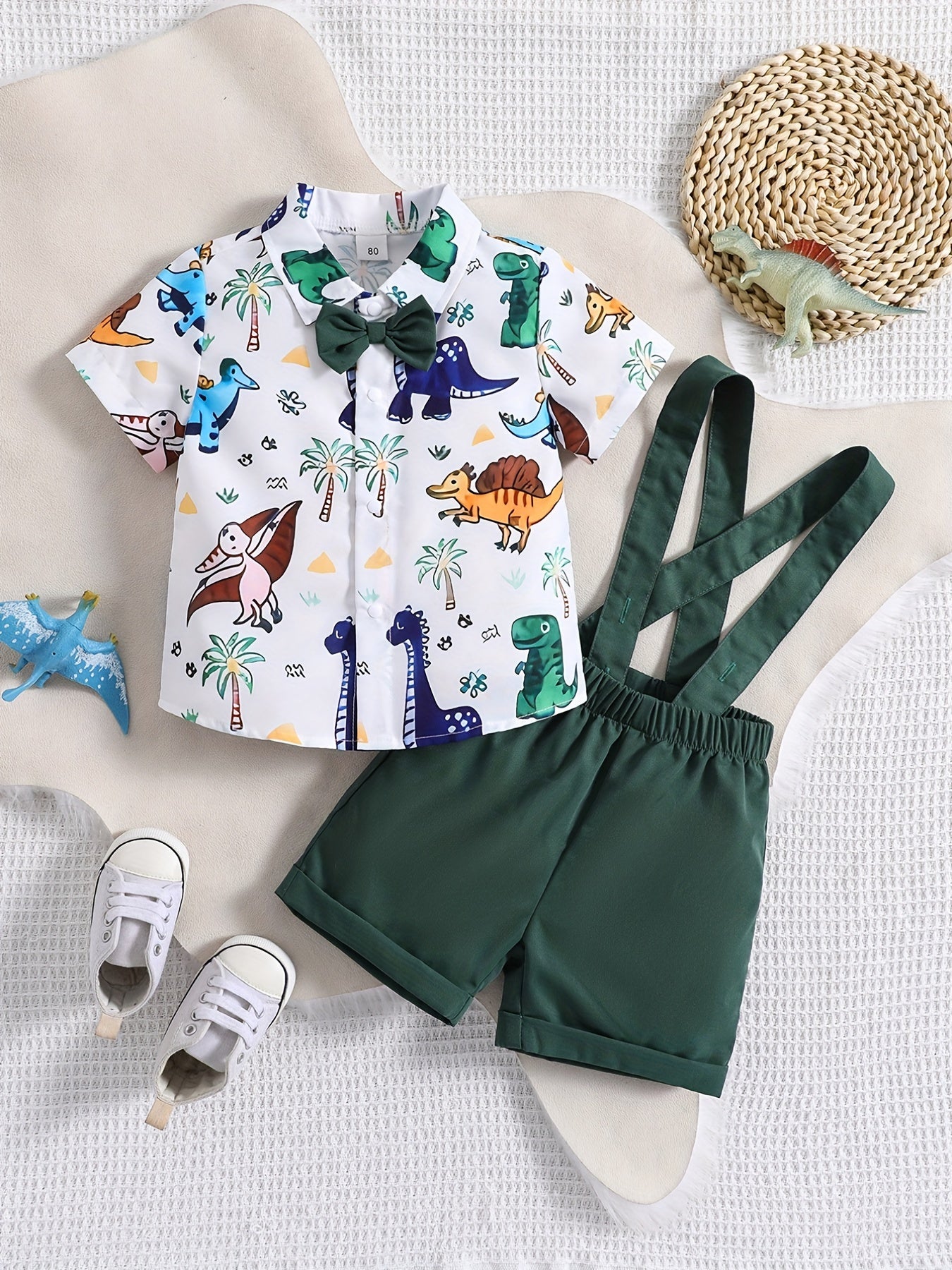 2pcs Dinosaur Shirts & Bow Tie Set for Boys