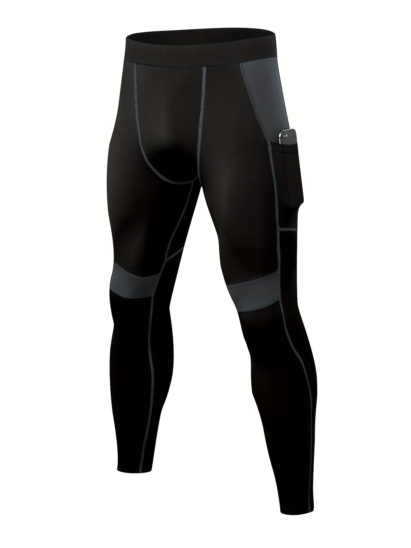 Men's High Stretch Tight Long Compression Pants With Side Pocket