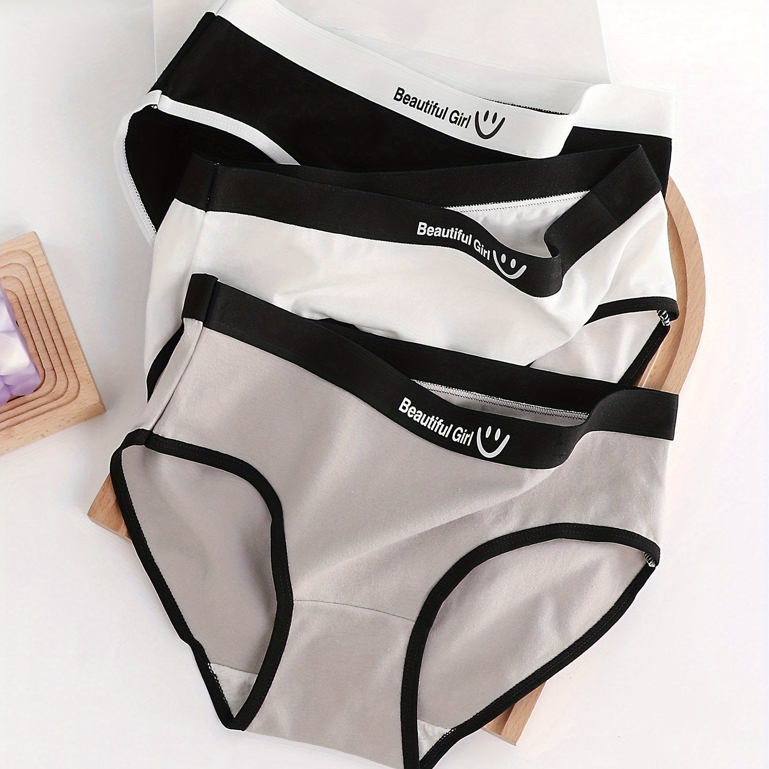 3pcs Letter Print Women's Briefs Comfy & Stretchy Panties