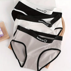 3pcs Letter Print Women's Briefs Comfy & Stretchy Panties