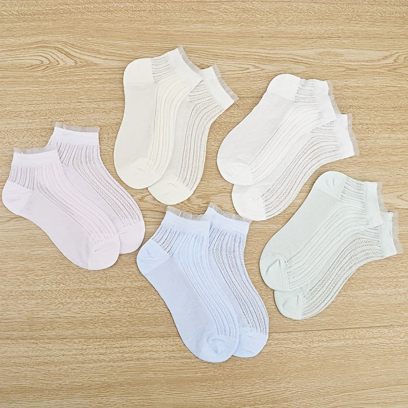 5 Pairs Breathable Princess Short Socks for Girls