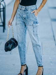 Women's Button Fly High Waist Cargo Jeans