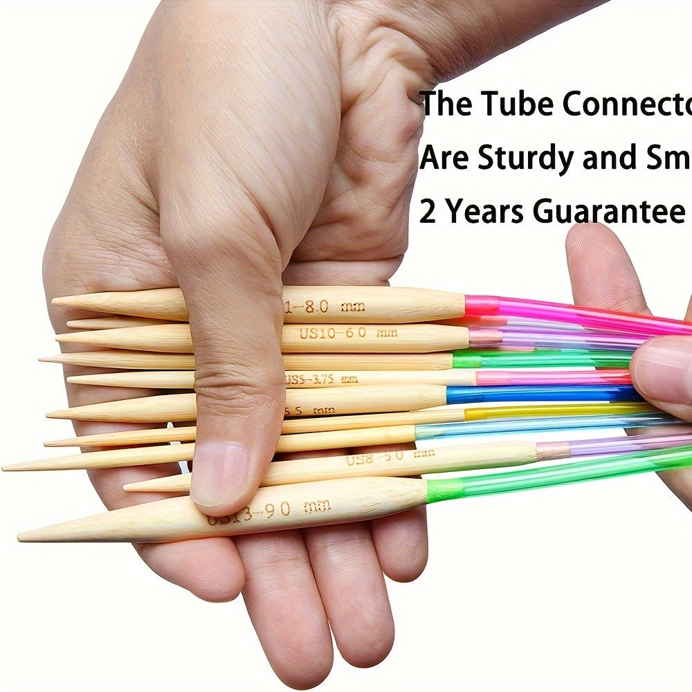 18pcs Bamboo Knitting Needles Set 2mm-10mm Wooden Needles Colorful Plastic Tube