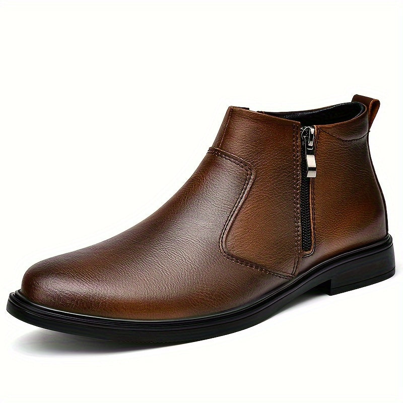 Men's Split Leather Ankle Boots Side Zipper Fuzz Lined Outdoor Winter