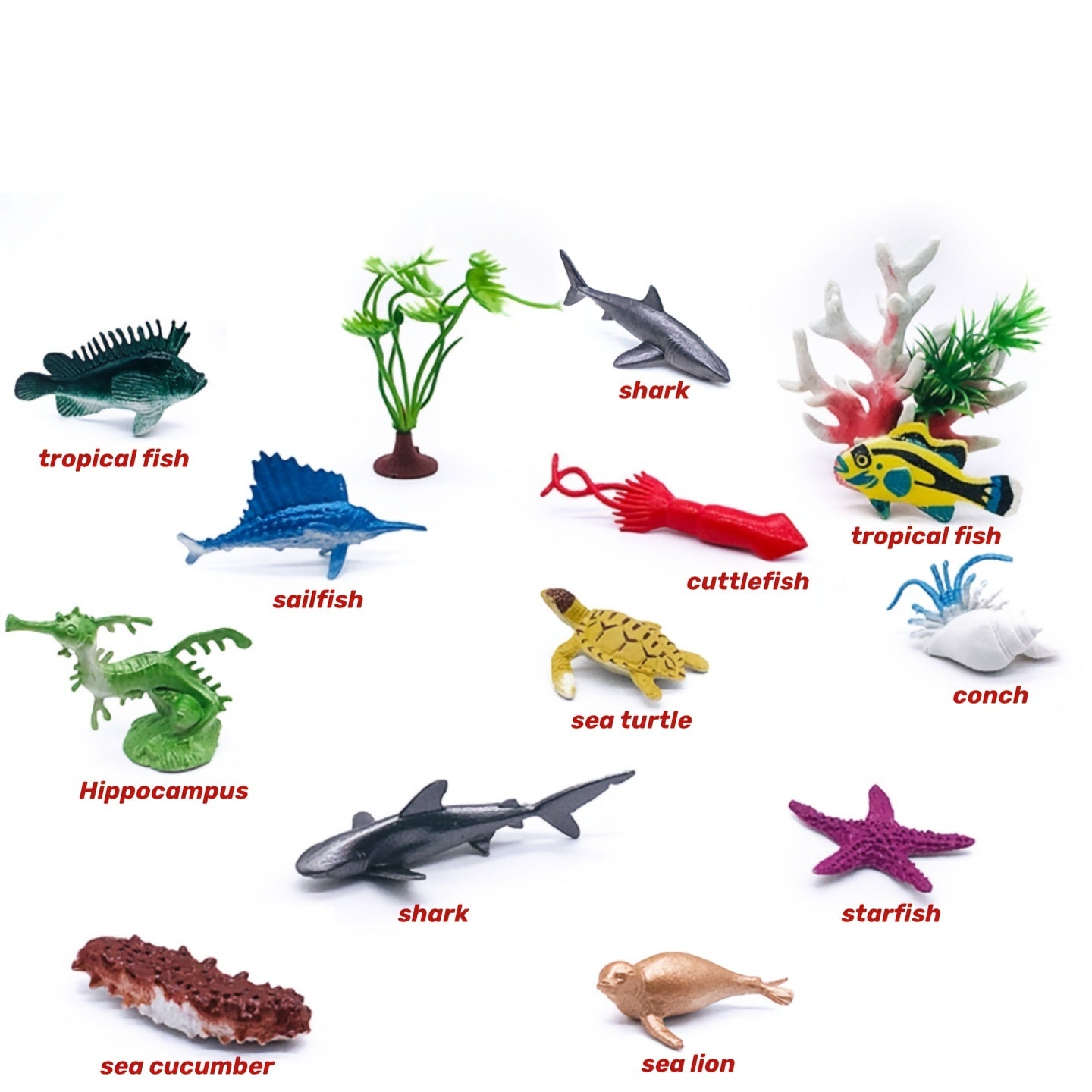 24pcs Sea Animal Toys Set Mini Ocean Figures Sea Lion Shark Turtle Seahorse Whal
