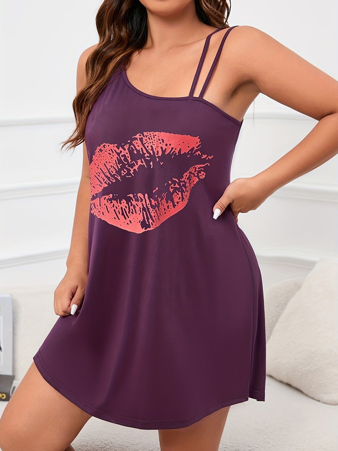 Kiss Print Lounge Dress Cut Out Neck