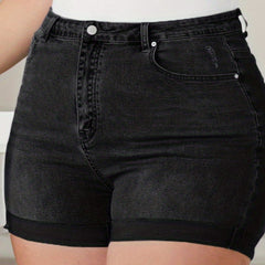 Solid Button Fly High Rise Denim Shorts