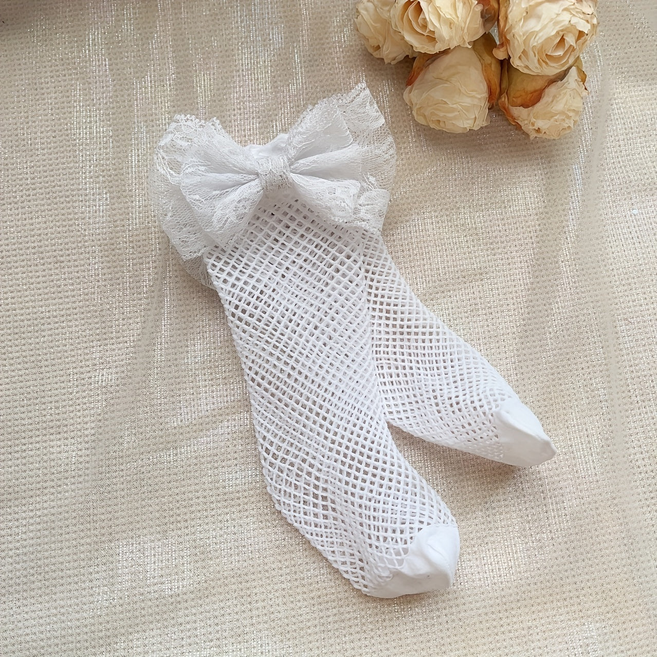 Girls Mesh Cotton Blend Big Bow Knee High Socks